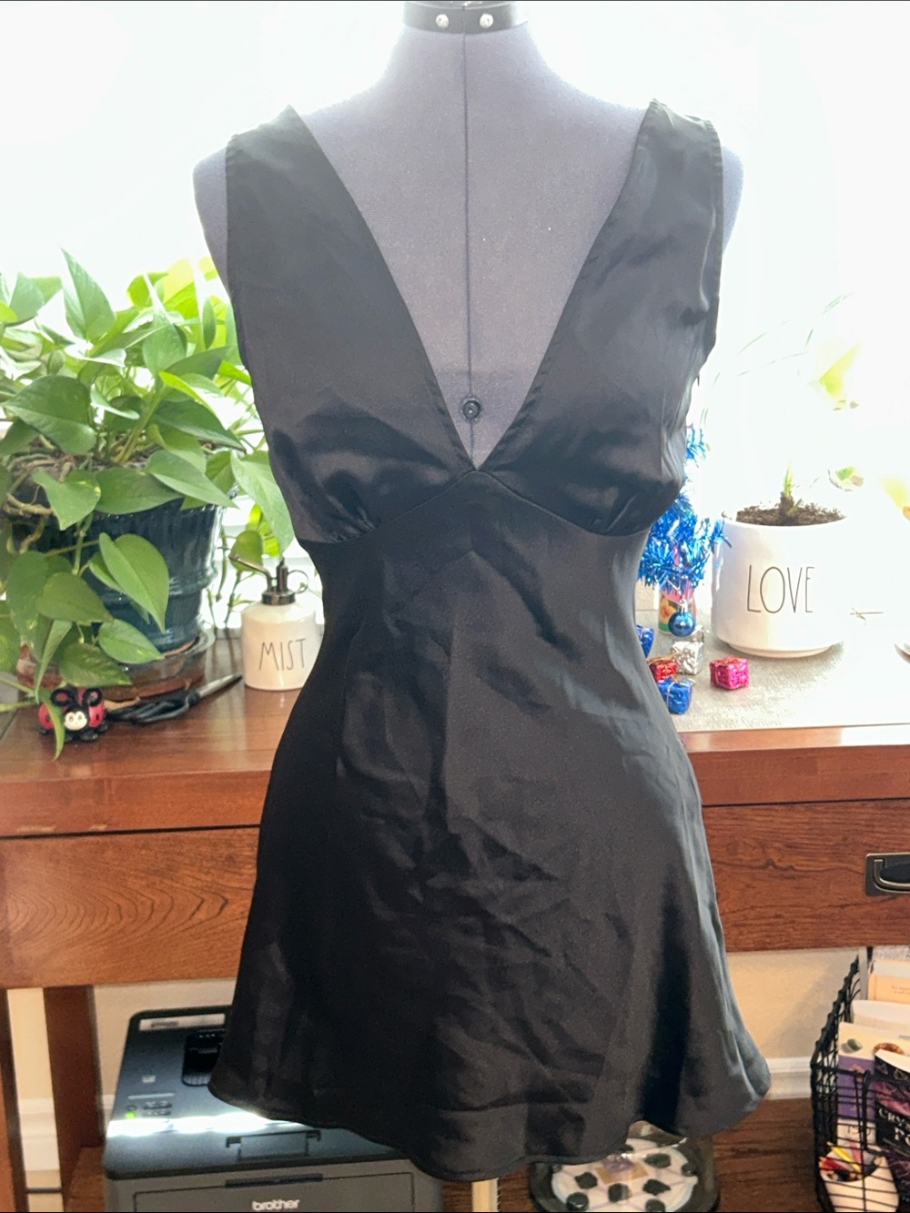 Nasty Gal Black Satin V-Neck Mini Dress